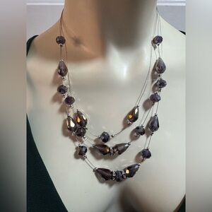 Vintage Smokey Purple Crystal Multi Strand Necklace Magnetic Clasp Y2K